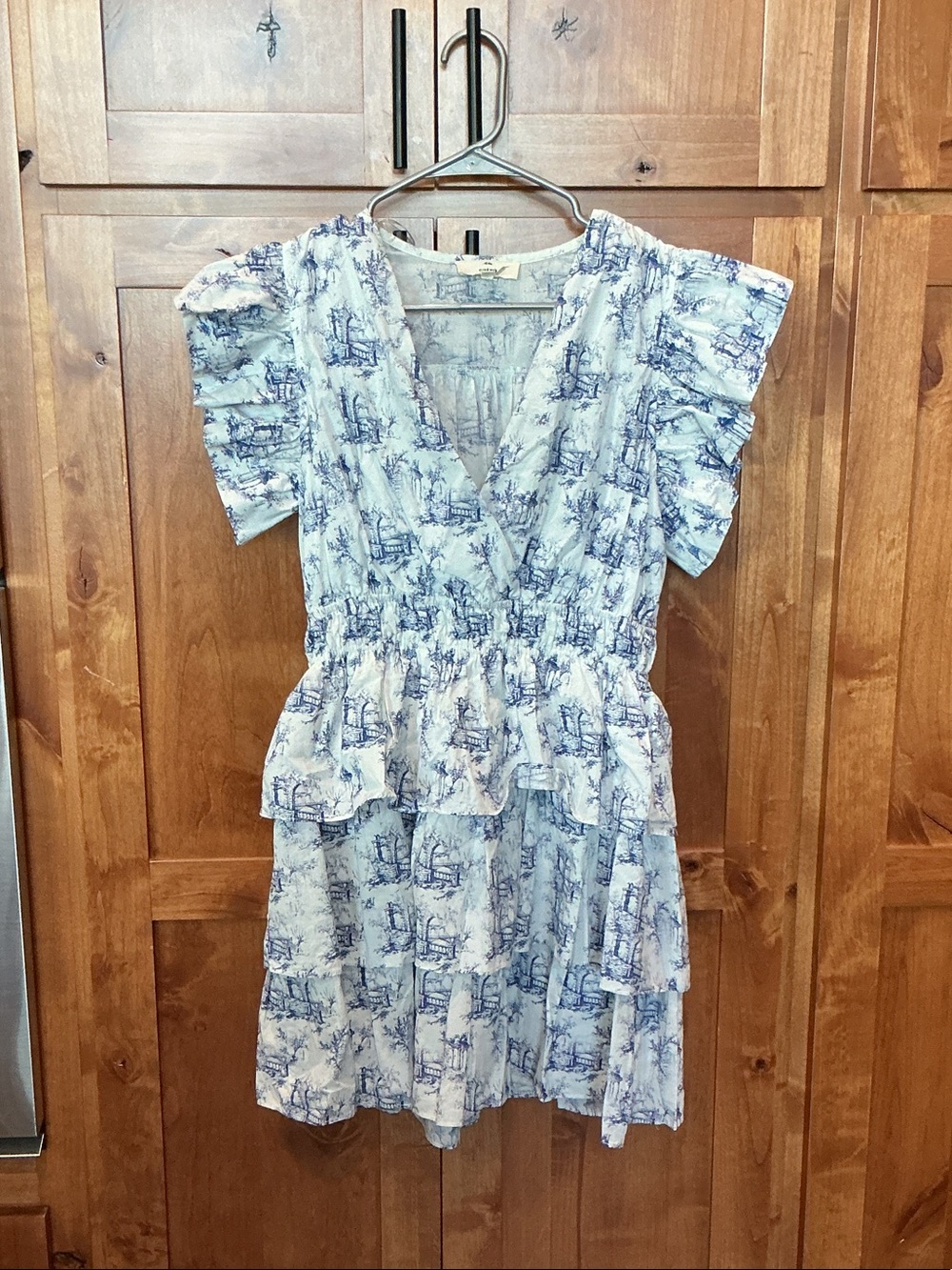 entro Blue & White Printed Ruffle Tiered Dress